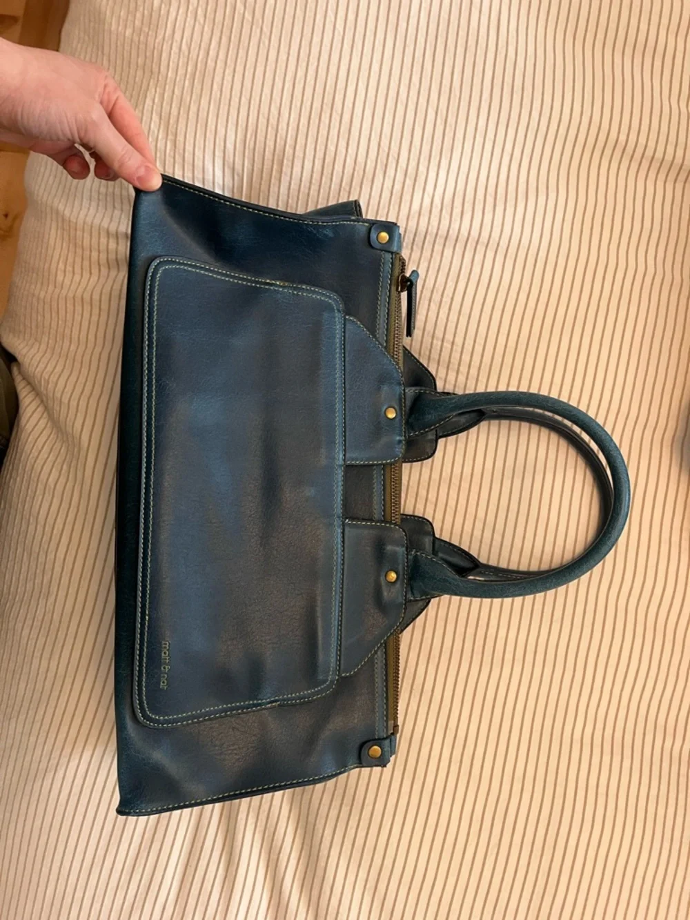 Matt & Nat Teal Satchel with Front Pocket - Picture 2 of 3